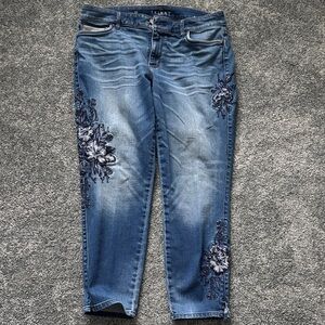SKINNy Blue Floral Women's Skinny Jeans. Sz 10. WHBM